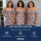 Friends in matching Women's Silken Scare Custom Face Off-Shoulder Dress — a group gift photo