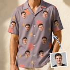 Man wearing Men's Silken Scare Custom Face Hawaiian Shirt — custom faces printed all-over