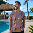 Real-life photo of someone wearing Men's Silken Scare Custom Face Hawaiian Shirt — custom faces printed all-over