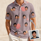 Man wearing Men's Silken Scare Custom Face Polo Shirt — custom faces printed all-over