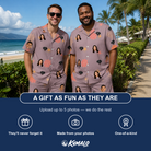 Friends in matching Men's Silken Scare Custom Face Shirt & Shorts Set — a group gift photo