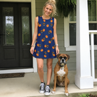 Full-length photo with the pet printed all over this Women's Orange Oddities Custom Dog Face Tank Dress