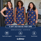 Friends in matching Women's Orange Oddities Custom Face V-Neck Dress — a group gift photo
