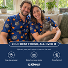 Friends in matching Men's Orange Oddities Custom Cat Face Hawaiian Shirt — a group gift photo