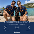 Friends in matching Men's Orange Oddities Custom Dog Face Hawaiian Shirt — a group gift photo