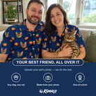 Friends in matching Women's Orange Oddities Custom Cat Face Hawaiian Shirt — a group gift photo