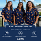 Friends in matching Women's Orange Oddities Custom Face Hawaiian Shirt — a group gift photo