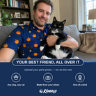 Friends in matching Men's Orange Oddities Custom Cat Face Polo Shirt — a group gift photo