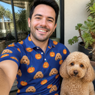 Selfie with the pet whose face is printed all over this Men's Orange Oddities Custom Dog Face Polo Shirt