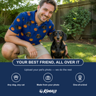 Friends in matching Men's Orange Oddities Custom Dog Face Polo Shirt — a group gift photo