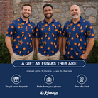 Friends in matching Men's Orange Oddities Custom Face Polo Shirt — a group gift photo