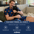Friends in matching Men's Orange Oddities Custom Cat Face Shirt & Shorts Set — a group gift photo