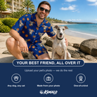 Friends in matching Men's Orange Oddities Custom Dog Face Shirt & Shorts Set — a group gift photo