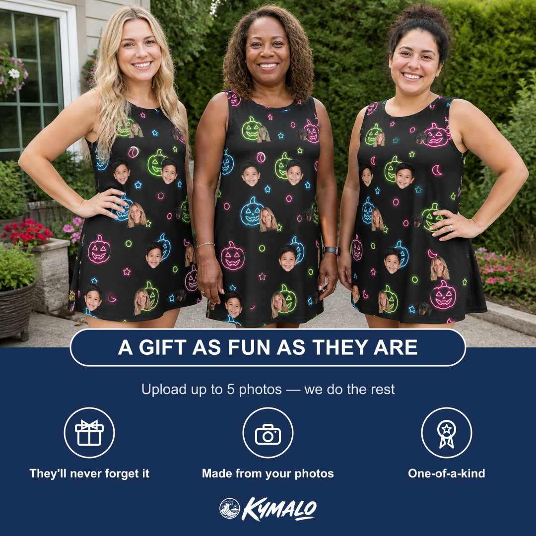 Friends in matching Women's Lantern Lunacy Custom Face Tank Dress — a group gift photo