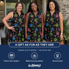 Friends in matching Women's Lantern Lunacy Custom Face V-Neck Dress — a group gift photo