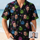 Man wearing Men's Lantern Lunacy Custom Face Hawaiian Shirt — custom faces printed all-over