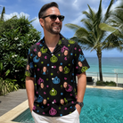 Real-life photo of someone wearing Men's Lantern Lunacy Custom Face Hawaiian Shirt — custom faces printed all-over