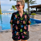 Real-life photo of someone wearing Women's Lantern Lunacy Custom Face Hawaiian Shirt — custom faces printed all-over