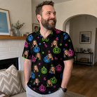 Real-life photo of someone wearing Men's Lantern Lunacy Custom Face Polo Shirt — custom faces printed all-over
