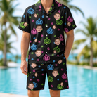 Model wearing Men's Lantern Lunacy Custom Face Shirt & Shorts Set printed with kids' faces
