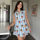 Real-life photo of someone wearing Women's Harvest Haunters Custom Face V-Neck Dress — custom faces printed all-over