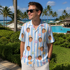 Real-life photo of someone wearing Men's Harvest Haunters Custom Face Hawaiian Shirt — custom faces printed all-over