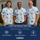 Friends in matching Men's Harvest Haunters Custom Face Polo Shirt — a group gift photo