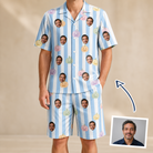 Man wearing Men's Harvest Haunters Custom Face Shirt & Shorts Set — custom faces printed all-over