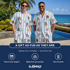 Friends in matching Men's Harvest Haunters Custom Face Shirt & Shorts Set — a group gift photo