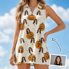 Woman wearing Women's Ember Eyes Custom Face V-Neck Dress — custom faces printed all-over