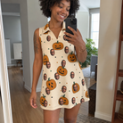 Real-life photo of someone wearing Women's Ember Eyes Custom Face V-Neck Dress — custom faces printed all-over