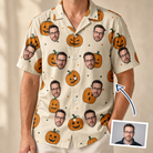 Man wearing Men's Ember Eyes Custom Face Hawaiian Shirt — custom faces printed all-over
