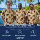 Friends in matching Men's Ember Eyes Custom Face Hawaiian Shirt — a group gift photo