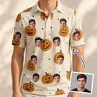 Man wearing Men's Ember Eyes Custom Face Polo Shirt — custom faces printed all-over