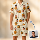 Man wearing Men's Ember Eyes Custom Face Shirt & Shorts Set — custom faces printed all-over