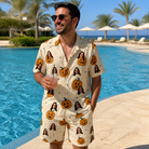 Real-life photo of someone wearing Men's Ember Eyes Custom Face Shirt & Shorts Set — custom faces printed all-over
