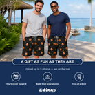 Friends in matching Men's Cackle Carvings Custom Face Beach Shorts — a group gift photo