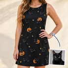 Woman wearing Women's Cackle Carvings Custom Cat Face Tank Dress — custom faces printed all-over