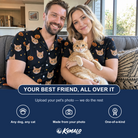 Friends in matching Men's Cackle Carvings Custom Cat Face Hawaiian Shirt — a group gift photo