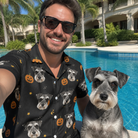 Selfie with the pet whose face is printed all over this Men's Cackle Carvings Custom Dog Face Hawaiian Shirt