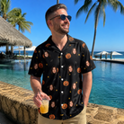 Real-life photo of someone wearing Men's Cackle Carvings Custom Face Hawaiian Shirt — custom faces printed all-over