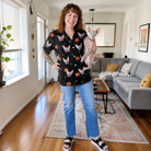 Full-length photo with the pet printed all over this Women's Cackle Carvings Custom Cat Face Hawaiian Shirt