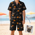 Man wearing Men's Cackle Carvings Custom Dog Face Shirt & Shorts Set — custom faces printed all-over