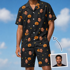 Man wearing Men's Cackle Carvings Custom Face Shirt & Shorts Set — custom faces printed all-over