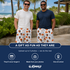 Friends in matching Men's Jack O'Jitters Custom Face Beach Shorts — a group gift photo