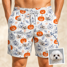 Man wearing Men's Jack O'Jitters Custom Dog Face Beach Shorts — custom faces printed all-over