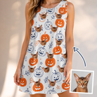 Woman wearing Women's Jack O'Jitters Custom Cat Face Tank Dress — custom faces printed all-over