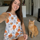 Selfie with the pet whose face is printed all over this Women's Jack O'Jitters Custom Cat Face Tank Dress