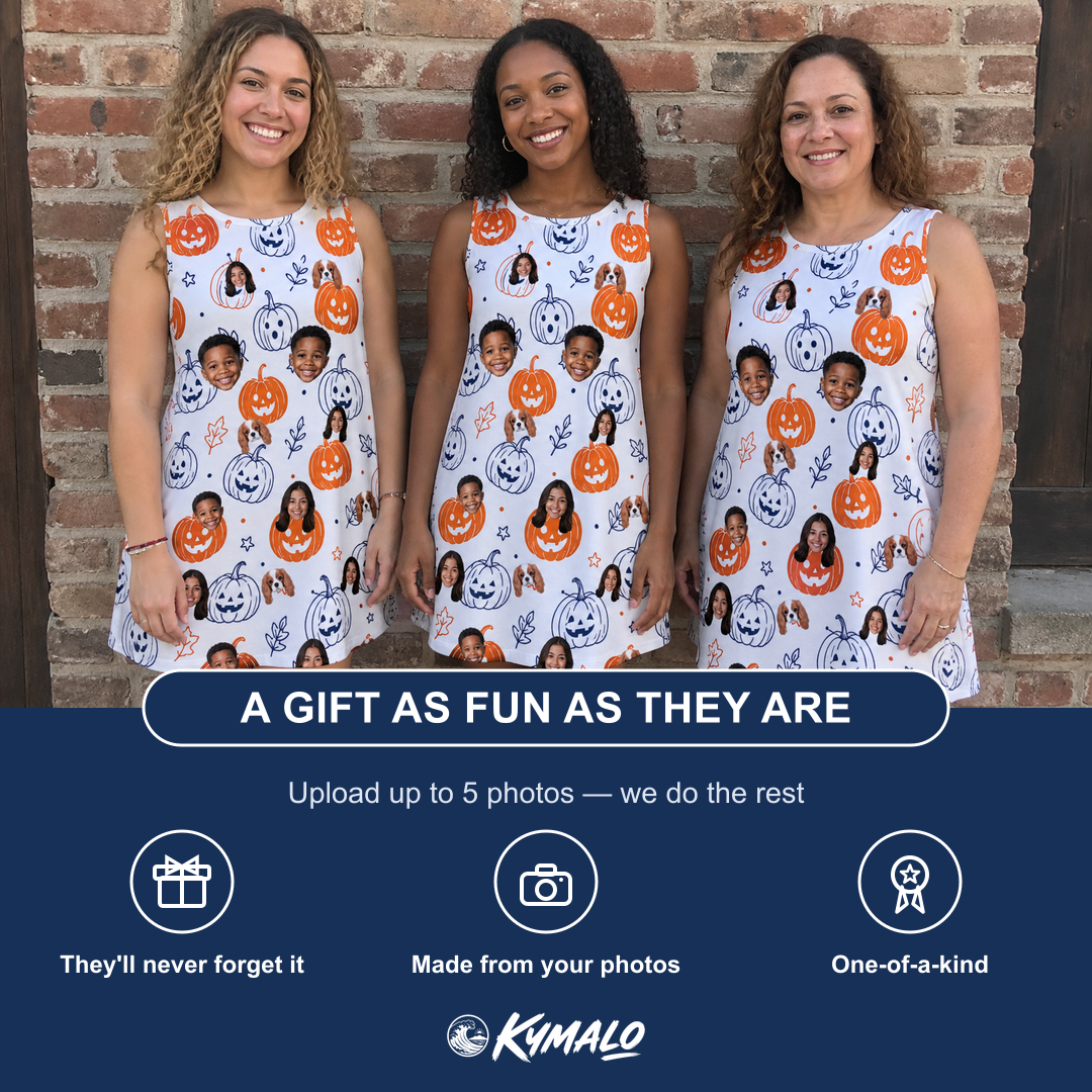 Friends in matching Women's Jack O'Jitters Custom Face Tank Dress — a group gift photo