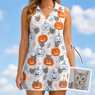 Woman wearing Women's Jack O'Jitters Custom Cat Face V-Neck Dress — custom faces printed all-over